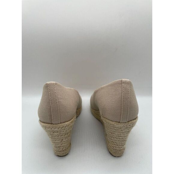 J. Crew Canvas Espadrille Wedge Heels‎ Womens Sz 8 Beige Slip On Casual Peppy - Picture 7 of 9